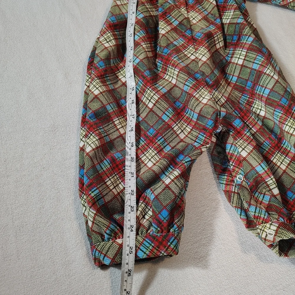 Cecil and Lou Girls Plaid Corduroy Romper Peter Pan Collar Red Trim Size 18 Mo - Picture 6 of 7